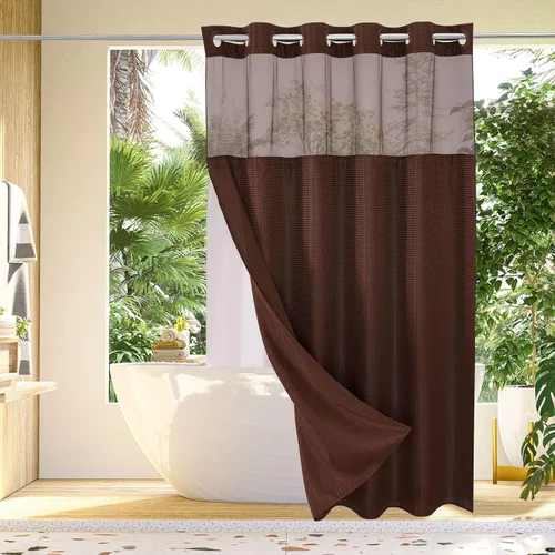 Miniatura 31 de Gibelle: cortina de ducha pequeña para baño de 36x74, cortina de ducha de punto gofre con juego de forro de tela a presión, no necesita ganchos