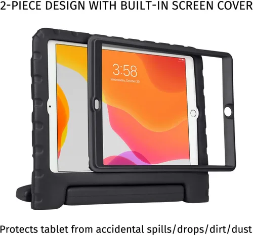 Miniatura 3 de HDE Funda para iPad de 9ª generación de 10.2 pulgadas para niños con protector de pantalla integrado a prueba de golpes con soporte de asa para Negro