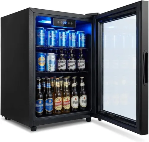 Miniatura 7 de Refrigerador de bebidas de 1.7 pies cúbicos, mini refrigerador de 68 latas con puerta de vidrio, control digital de temperatura, estantes