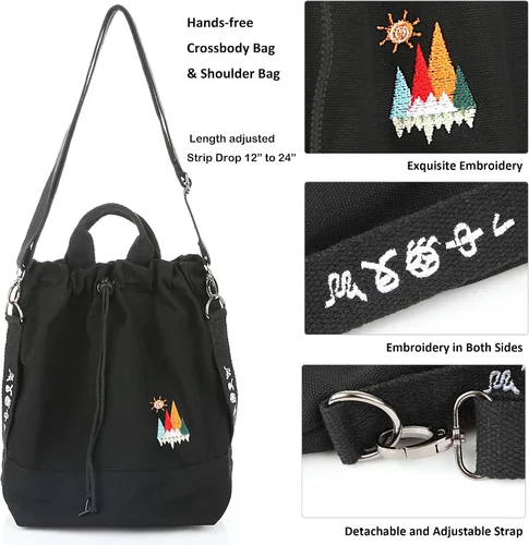 Miniatura 4 de Bolso bandolero de lona para mujer, estilo informal, con bordado de sol