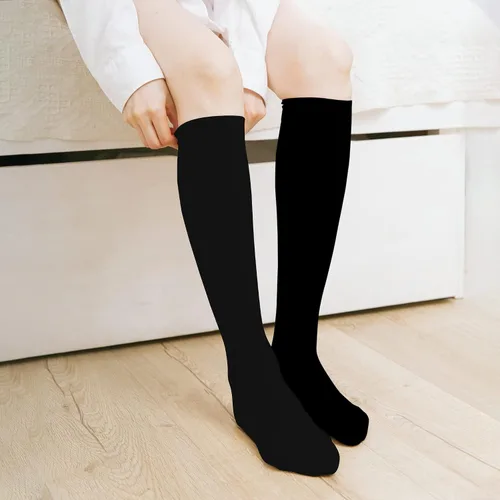 Miniatura 6 de KONY Calcetines de algodón de rodilla alta, para mujer, casual, color sólido y triple rayas, a la moda, 3 pares (talla 5 9)
