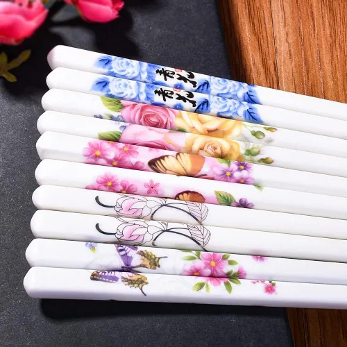 Miniatura 3 de 5 pares de palillos de porcelana, palillos de hueso de alta calidad de 9.5 pulgadas, reutilizables, aptos para lavavajillas