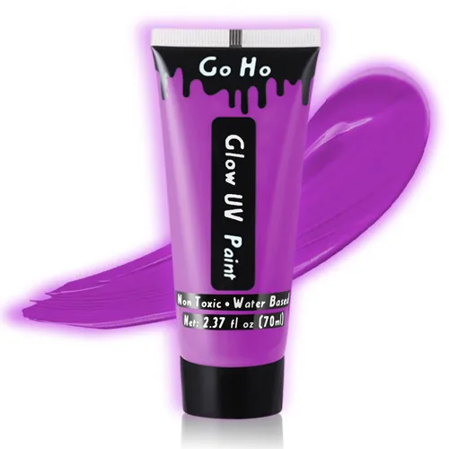 Miniatura 8 de Go Ho Pintura corporal azul neón lavable (2.37 onzas, 2.4 fl oz), pintura facial neón con luz negra UV, pintura facial azul fluorescente a base