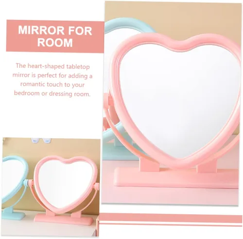 Miniatura 7 de Outanaya Espejo de mesa en forma de corazón de doble cara rosa tocador de escritorio decorativo espejo de 2 lados