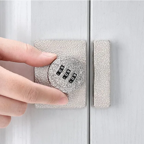 Miniatura 3 de INIRET Cerradura plateada para gabinete, contraseña de 3 dígitos sin llave, cerradura mecánica anti-forzado con contraseña, protege la privacidad