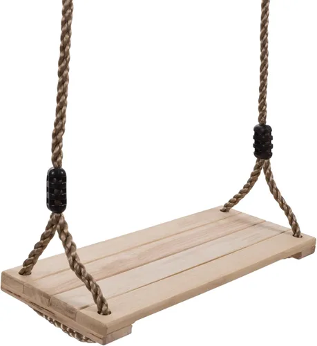 Hey! Play! Columpio de madera, asiento de banco plano para exteriores con cuerda ajustable de nailon para colgar para niños, marco o árbol, juguete