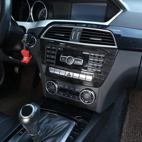 Miniatura 4 de YIWANG Marco de panel de CD de consola central de coche ABS cromado para Mercedes Benz Clase C W204 2011-2013 (grano de madera negro)