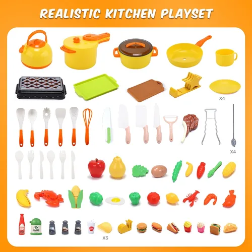 Miniatura 6 de CUTE STONE Accesorios de cocina de juguete, juego de cocina para niños con ollas y sartenes de juguete, juguetes de utensilios de cocina con juego