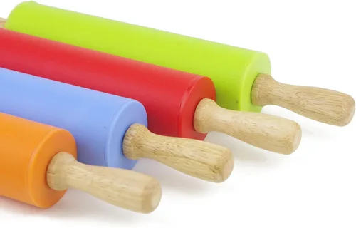 Miniatura 7 de Rodillo de silicona para hornear, antiadherente, rodillo para masa, mango de madera, accesorios de cocina, rodillo para pastelería