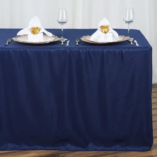 Miniatura 6 de BalsaCircle Mantel de poliéster ajustado beige de 8 pies para bodas, fiestas, eventos, mantelería