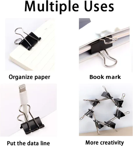 Miniatura 5 de Clips para carpetas de papel, varios tamaños, 200 unidades (negro), Jumbo, Grande, Mediano, Pequeño, Mini y Micro, 6 tamaños con caja para oficina