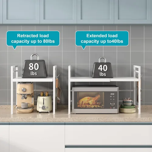 Miniatura 5 de DOLALIKE Estante para horno de microondas, soporte expandible para microondas, organizador de encimera de cocina, almacenamiento de utensilios