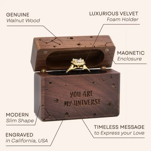 Miniatura 30 de MUUJEE Grow Old With Me Engraved Wooden Ring Box, Slim Engagement Proposal Ring Holder, Wedding Ceremony Ring Bearer Box, Fiance Gift Ideas