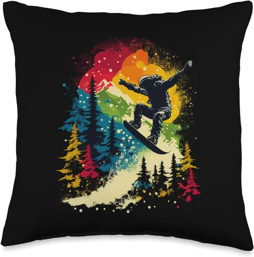 Snowboarding Graphic Winter Sports Apparel & Decor Cool Snowboarding Mountains Trees - Almohada para hombre, 16 x 16 pulgadas, multicolor