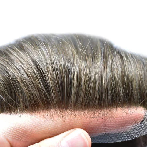 Miniatura 63 de Toupee para hombres nudos blanqueados hombres toupee hairpieces europeo virgen sistema de reemplazo de cabello humano suave encaje francés hombres