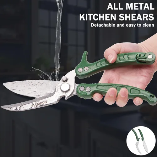 Miniatura 3 de Tijeras de cocina resistentes para aves de corral para cortar carne, aptas para lavavajillas e inoxidables, tijeras de cocina para pollo, pavo, Verde