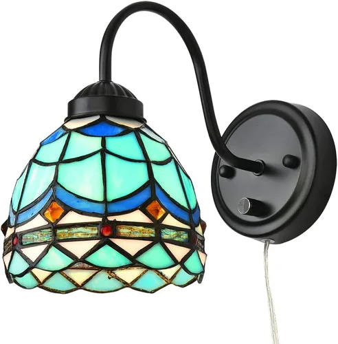 Miniatura 12 de Tiffany - Lámpara de pared para mesita de noche con interruptor regulable, aplique de pared de cuello de cisne vintage industrial con cable