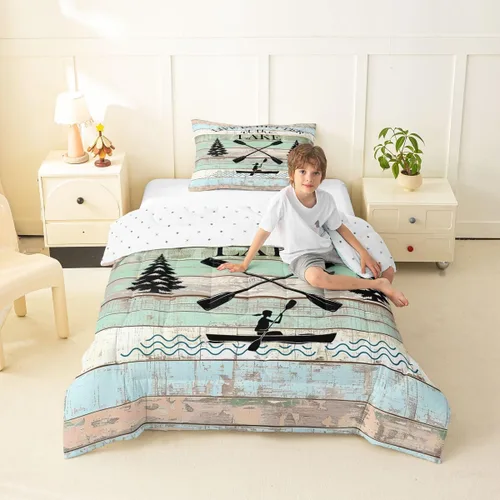 Miniatura 39 de Erosebridal Juego de edredón de reglas del lago, juego de ropa de cama tamaño matrimonial, edredón rústico para niños y niños, decoración de cabaña