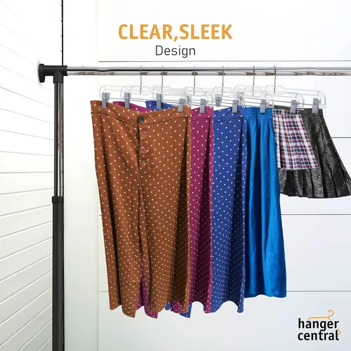 Miniatura 2 de Perchas transparentes de alta calidad para pantalones de 14 pulgadas con clips ajustables, paquete de 12 perchas para faldas que ahorran espacio