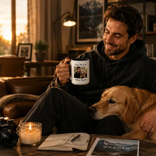 Miniatura 4 de Tazas de café de cerámica personalizadas de 15 oz con texto personalizado e imagen fotográfica, regalo novedoso, personalizado con diferentes Negro
