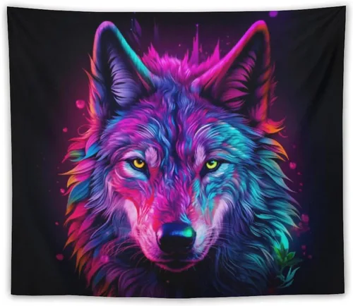 Miniatura 13 de FeoYoed Tapiz para colgar en la pared, decoración estética para dormitorio, sala de estar, tapices de arte de pared, arte de lobo, galaxia