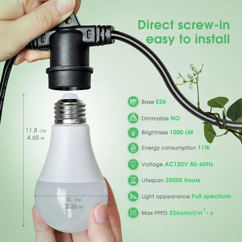 Miniatura 3 de Briignite Luz de crecimiento colgante, 3 luces LED de espectro completo con cable de alimentación de 8.86 pies, bombillas reemplazables base E26
