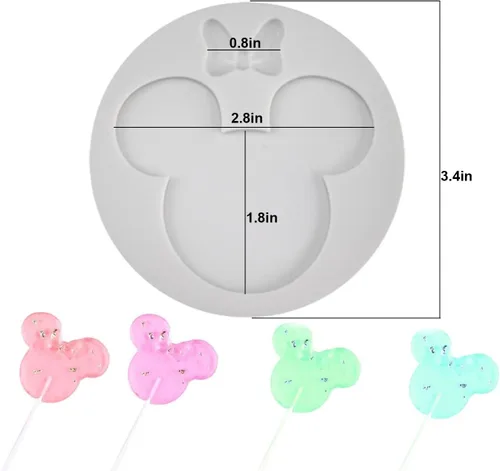 Miniatura 2 de Paquete de 2 moldes de silicona con forma de cabeza de ratón, moldes de silicona para pasta de chicle de caramelo, moldes de chocolate