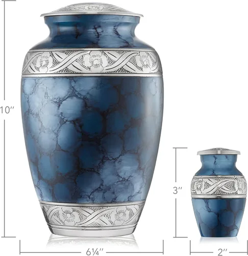 Miniatura 5 de Reminded Juego de 5 urnas decorativas de cremación para cenizas humanas, 1 latón para adultos + 4 tamaño de símbolo de recuerdo, azul
