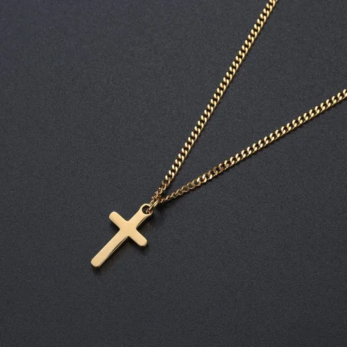 Miniatura 4 de Joxevyia Collar de cruz para niño con relleno de oro de 14 quilates colgante de cruz pequeña con cadena cubana joyería de fe simple para hombres
