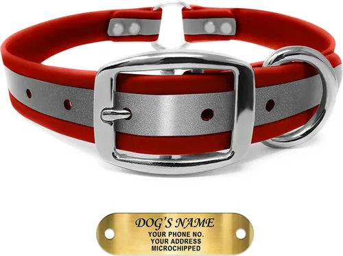 Miniatura 11 de Regal Dog Products Collar de Perro Reflectante Rosa Grande con Placa de Nombre Grabada Personalizada y Anillo Central de Servicio Pesado Collares