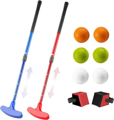 Mini palos de golf, paquete de 2 mini putter de golf y pelotas de espuma para hombres y mujeres con 2 ayudas de entrenamiento de golf y 6 pelotas de
