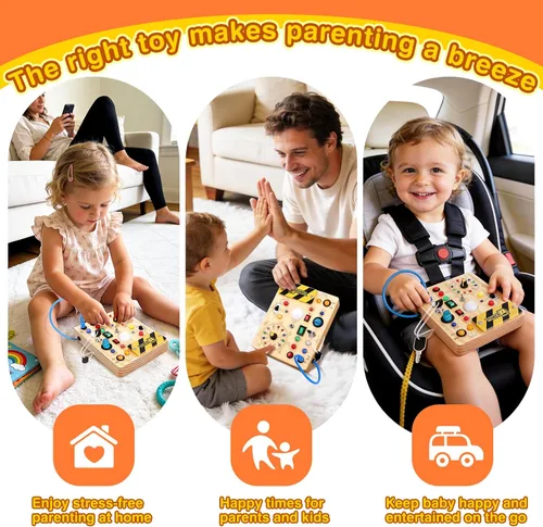 Miniatura 6 de Grarain Tablero de actividades para niños pequeños – Juguete educativo Montessori para niños y niñas de 1 a 3 años Actividad de aprendizaje