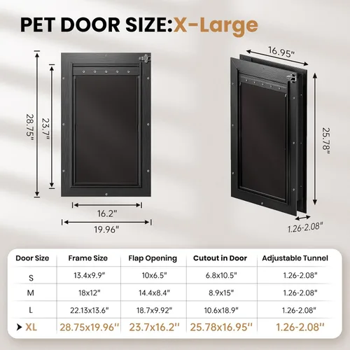 Miniatura 6 de Puerta XL para Perro de Aluminio para Puerta Exterior, Puerta Extra Grande para Perro, Puerta Resistente para Mascotas, Dobles Solapas Magnéticas