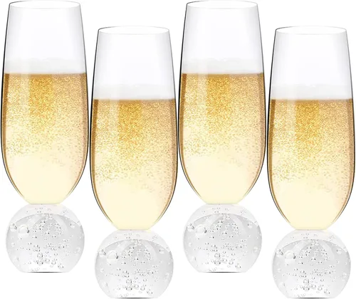 Miniatura 7 de Hanjue Juego de 4 copas de champán de cristal sin plomo, copas de champán transparentes de 7 onzas, ideales para regalos, fiestas, bodas, Navidad