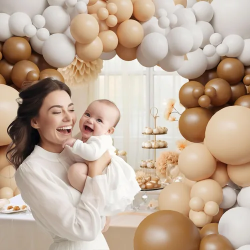 Miniatura 6 de Kit de guirnalda de globos neutros bohemios, arco de globos de revelación de género, marrón, nude, tostado, café, beige, crema, blanco mate, látex
