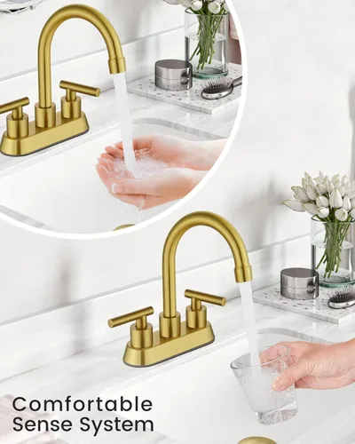 Miniatura 3 de Airuida Grifo de Lavabo de Baño Centerset de 4 Pulgadas – Grifo de Tocador de Acero Inoxidable de 2 Manijas con Desagüe Pop Up, Líneas de Suministro