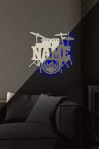 Miniatura 5 de Letrero de luz nocturna LED único personalizado para colgar en la pared, personalizado con nombre para baterista, músico o profesor de música