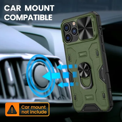 Miniatura 5 de VEGO Funda con soporte para iPhone 13 Pro Max / 12 Pro Max de 6.7 pulgadas con cubierta deslizante para lente, soporte de anillo giratorio de 360