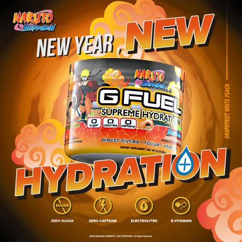 G Fuel Naruto Sage Supreme Hydration, Polvo de Electrolitos para Energía y Enfoque, Suplemento Libre de Azúcar y Cafeína con Vitaminas y Minerales