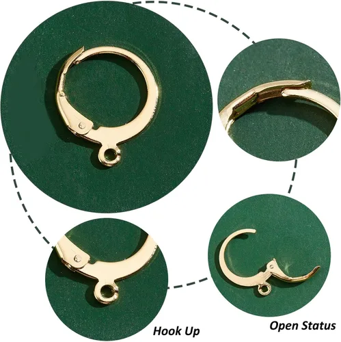 Miniatura 5 de PH PandaHall 100 ganchos chapados en oro de 24 quilates, acero inoxidable 304, palanca de alambre para la oreja, aretes dorados, con lazo abierto