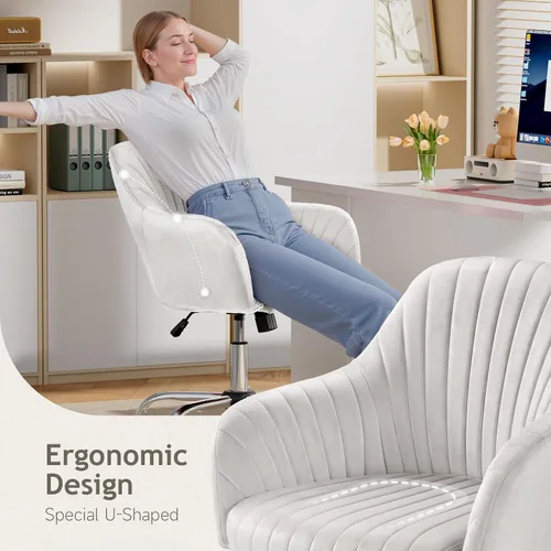Miniatura 3 de Warmiehomy Silla de escritorio de terciopelo para oficina en casa, moderna silla de trabajo giratoria ajustable, sillas de tocador para mujeres