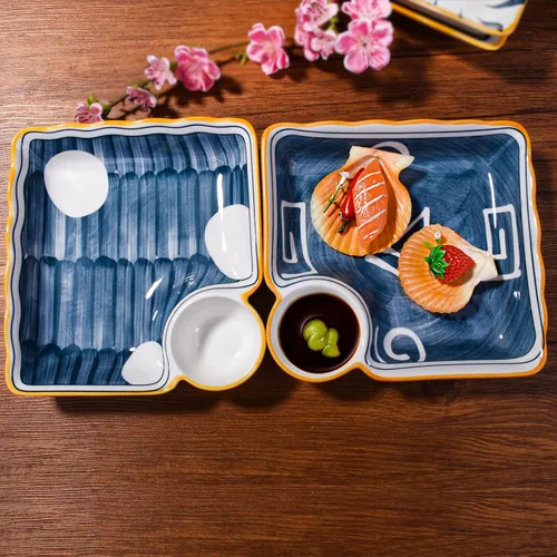Miniatura 2 de Platos de sushi japoneses cuadrados y platos de postre con platos de vinagre para servir, juego de 2 para fiestas, aptos para microondas y sg