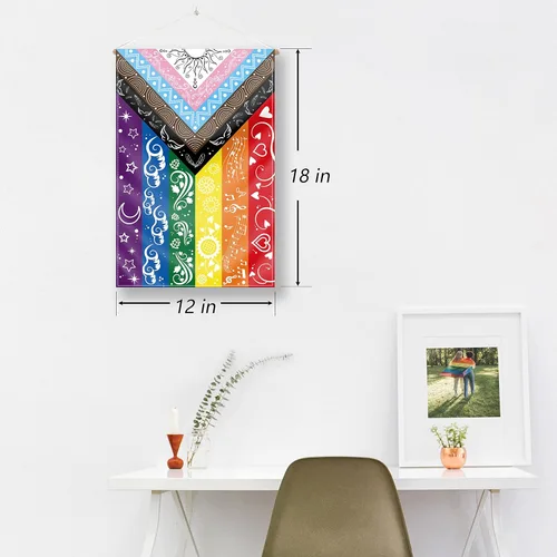 Miniatura 5 de Bandera del Orgullo LGBTQ - Bandera para patio pequeño, bisexual, gay, transgénero, inclusivo, progreso inclusivo, bandera de arco iris de 12 x 18
