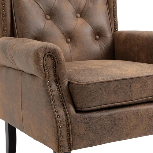 Miniatura 8 de Henf Sillón moderno tapizado con patas de madera resistentes y respaldo alto, sillón de tela para oficina, para sala de estar, dormitorio (café)