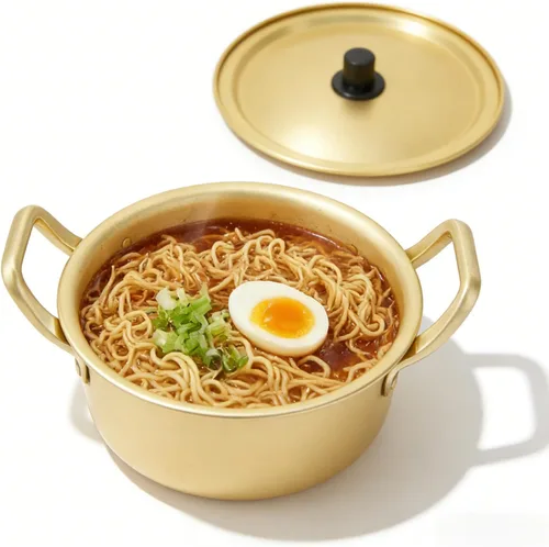 Olla de fideos ramen coreanos, utensilios de cocina de fideos ramen, aluminio amarillo, antiadherente, tradicional coreano, cuenco de cocción rápida