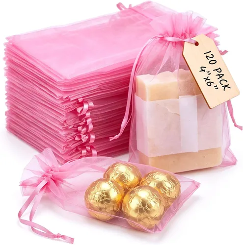 Miniatura 11 de VGOODALL 120 bolsas de regalo de organza negra, bolsas de regalo de malla de caramelo, bolsas de joyería para Navidad, suministros de fiesta de boda