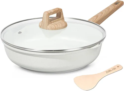 ESLITE LIFE Sartén antiadherente de cerámica con tapa, sartenes de cocina no tóxicas para tortilla de huevo compatibles con todas las estufas (gas,