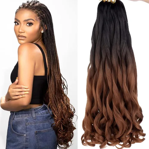 Miniatura 16 de COOKOO 9 paquetes de cabello rizado francés trenzado de 18 pulgadas, suave y flexible, cabello trenzado de alta calidad, rizos franceses, extensión