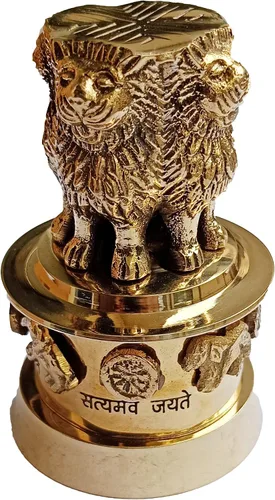 Miniatura 2 de PARIJAT HANDICRAFT Columna de estambh de latón Ashoka emblema de bandera nacional de cuatro leones satyamev jayete adornado escritorio papel
