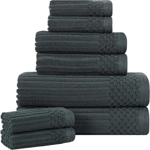 Miniatura 38 de Superior Juego de 6 toallas de algodón sólido y acanalado, toallas de cara de 13 x 13 pulgadas, toallas de mano de 16 x 28 pulgadas, toallas de baño